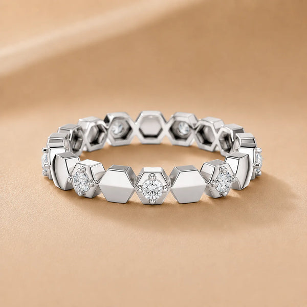 Hexagon Pattern Diamond Stackable Band