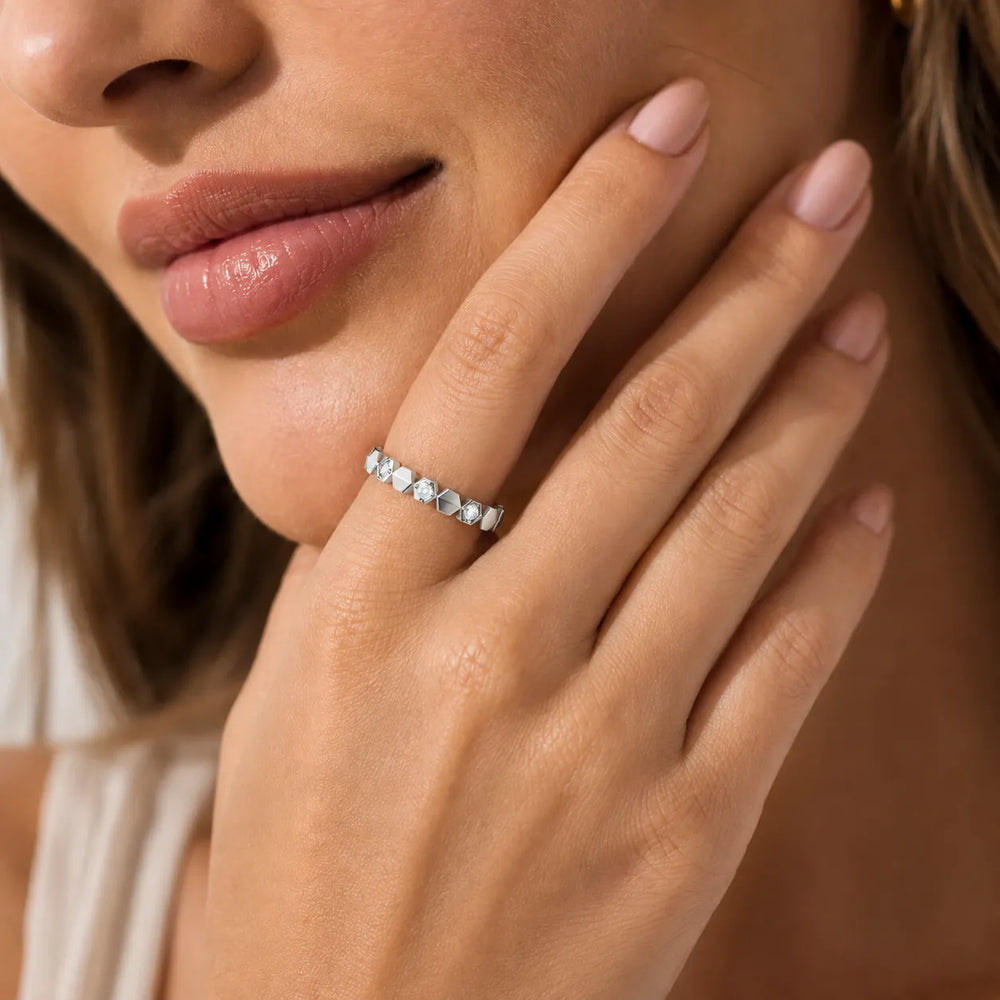 Hexagon Pattern Diamond Stackable Band