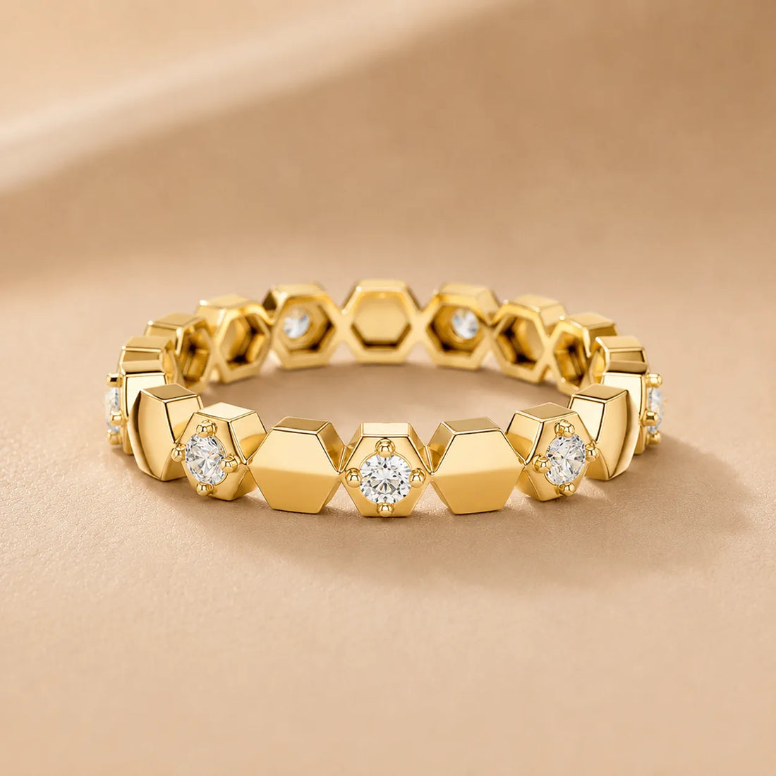 Hexagon Pattern Diamond Stackable Band