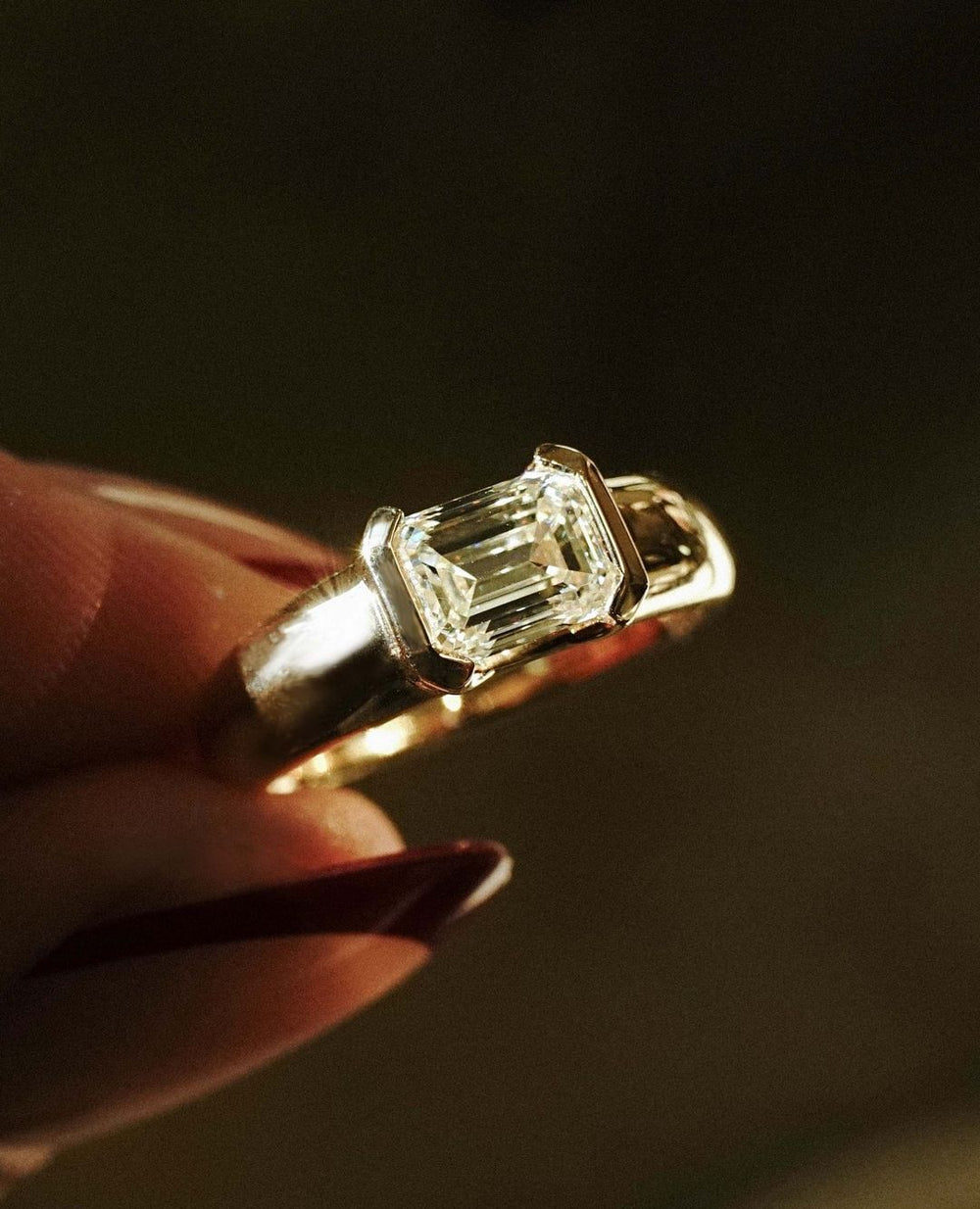 Bezel Set Emerald Cut Labgrown Engagement Ring