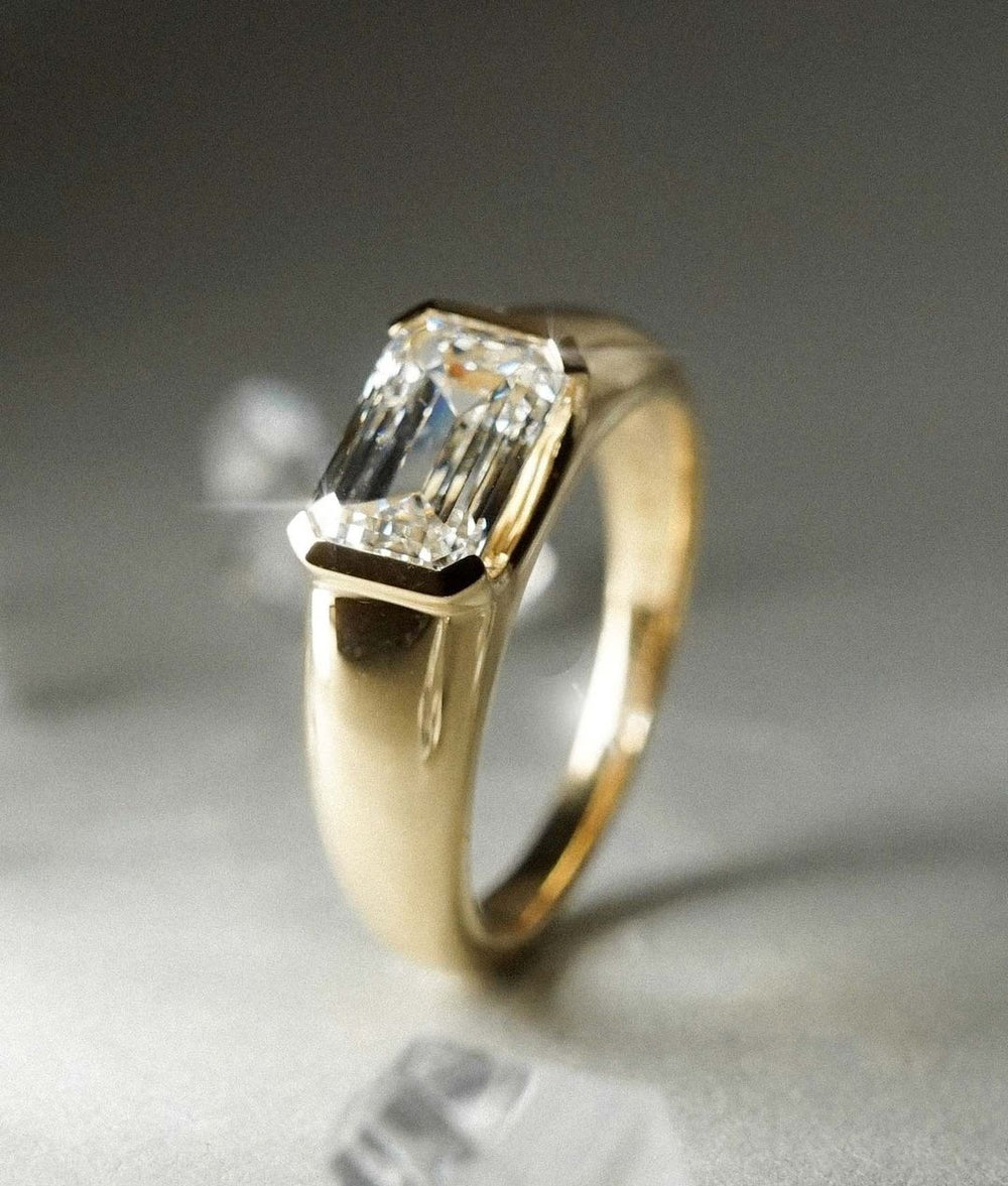 Bezel Set Emerald Cut Labgrown Engagement Ring
