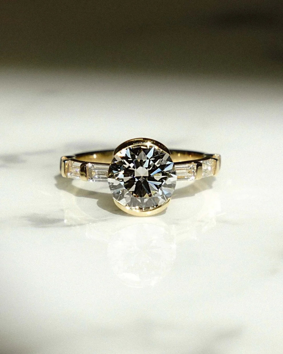 Bezel Set 2.11 Ct Round Brilliant Cut Lab Grown Diamond Engagement Ring | IGI Certified