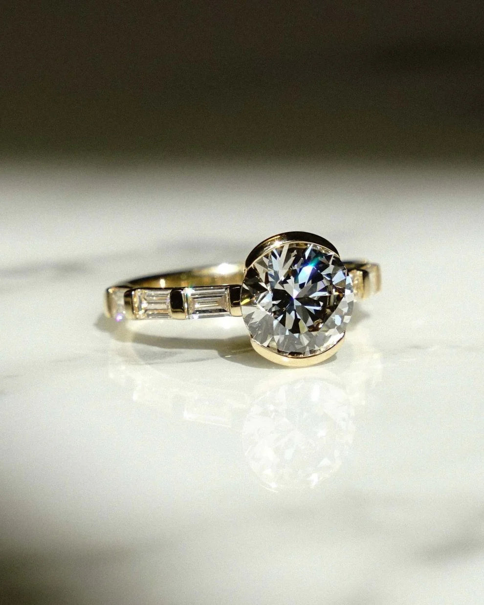 Bezel Set 2.11 Ct Round Brilliant Cut Lab Grown Diamond Engagement Ring | IGI Certified