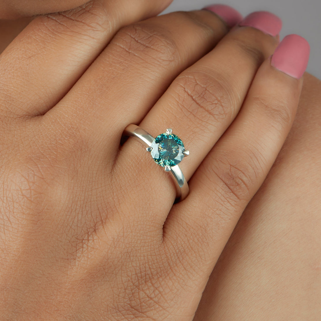 2.50 Ct Portuguese Cut Blue Green Lab Grown Diamond Ring