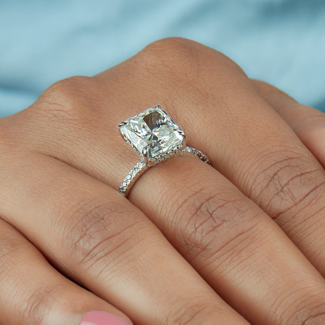 Elongated 5.55 Ct Radiant Cut Lab Grown Diamond Ring