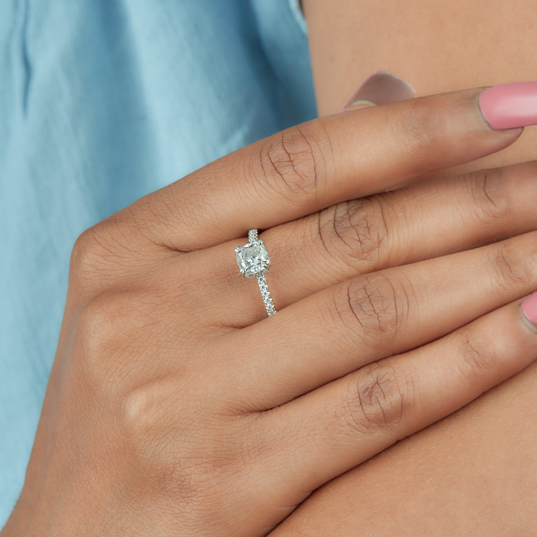 1.80 Ct Cushion Cut Halo Moissanite Ring