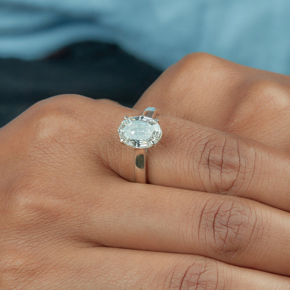 3 Ct Step Cut Oval Lab Grown Diamond Ring