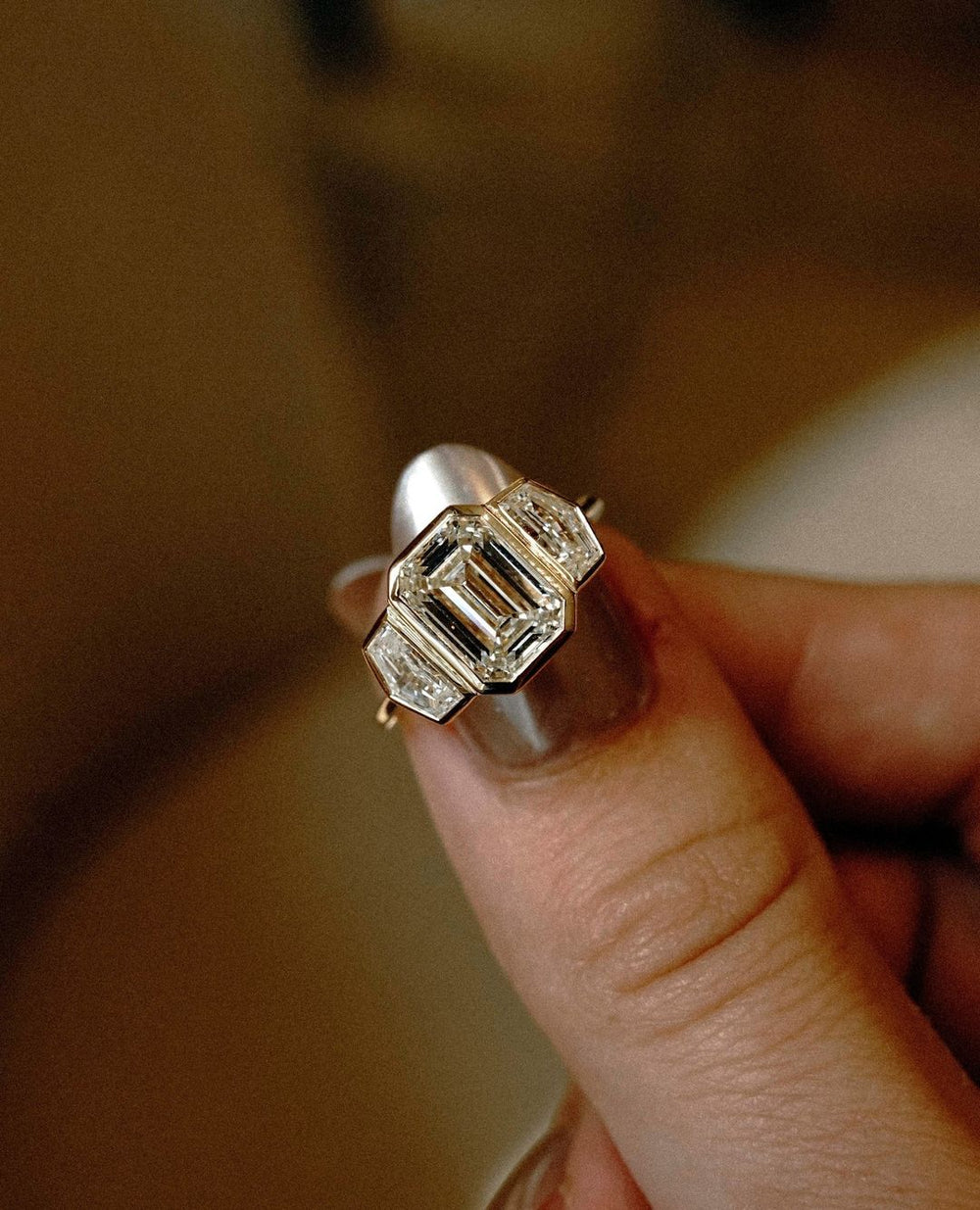 Three Stone Emerald Cut Labgrown Engagement Ring