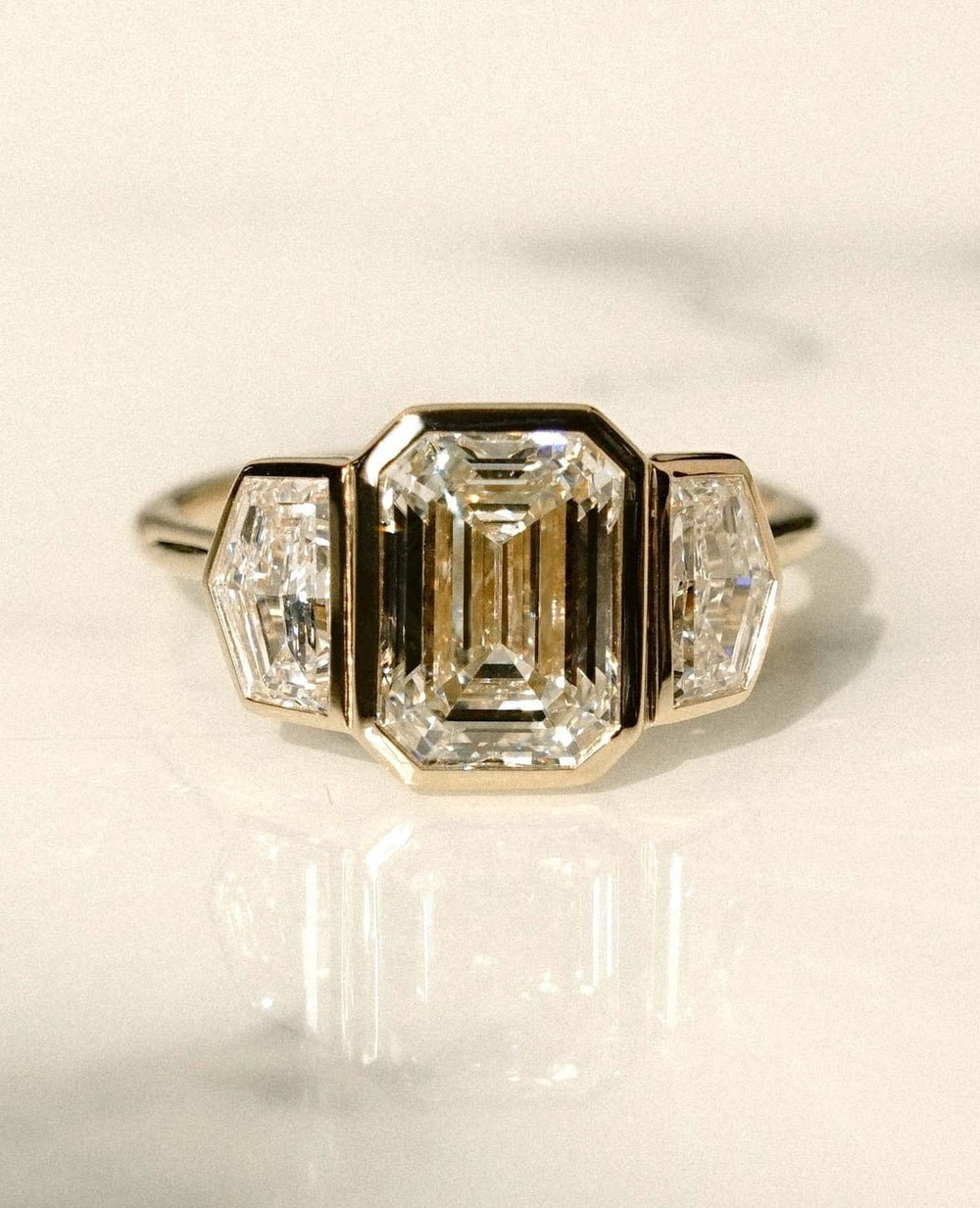 Three Stone Emerald Cut Labgrown Engagement Ring