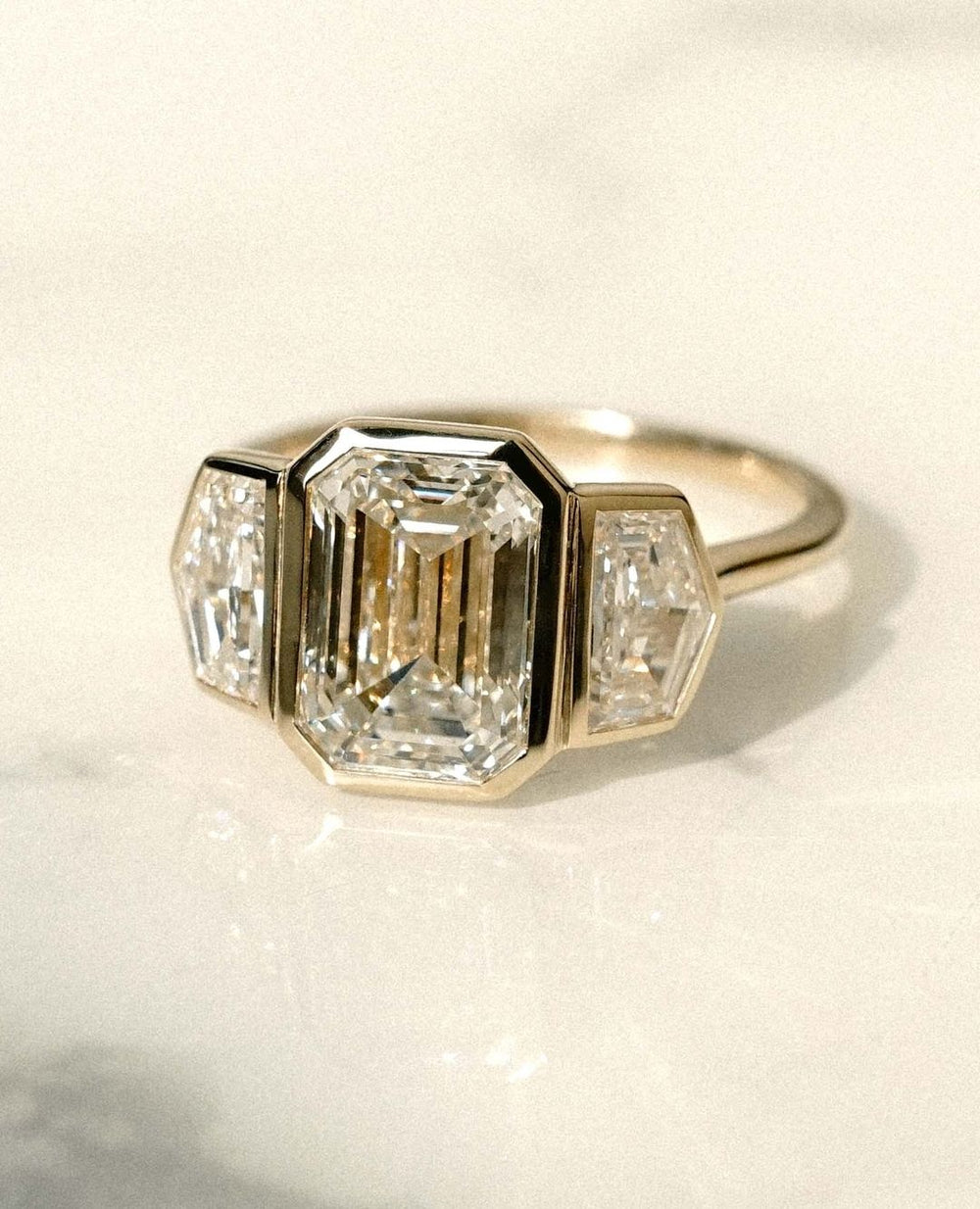 Three Stone Emerald Cut Labgrown Engagement Ring