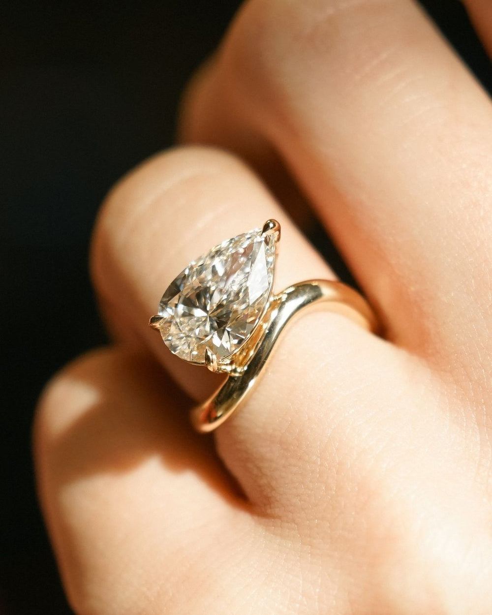 Elongated Pear Cut Labgrown Engagement Ring