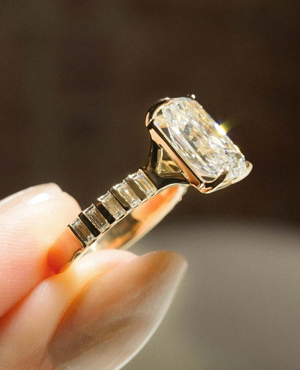 Radiant Cut Labgrown Engagement Ring, Crushed Ice Radiant Cut Ring