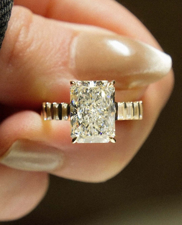 Radiant Cut Labgrown Engagement Ring, Crushed Ice Radiant Cut Ring