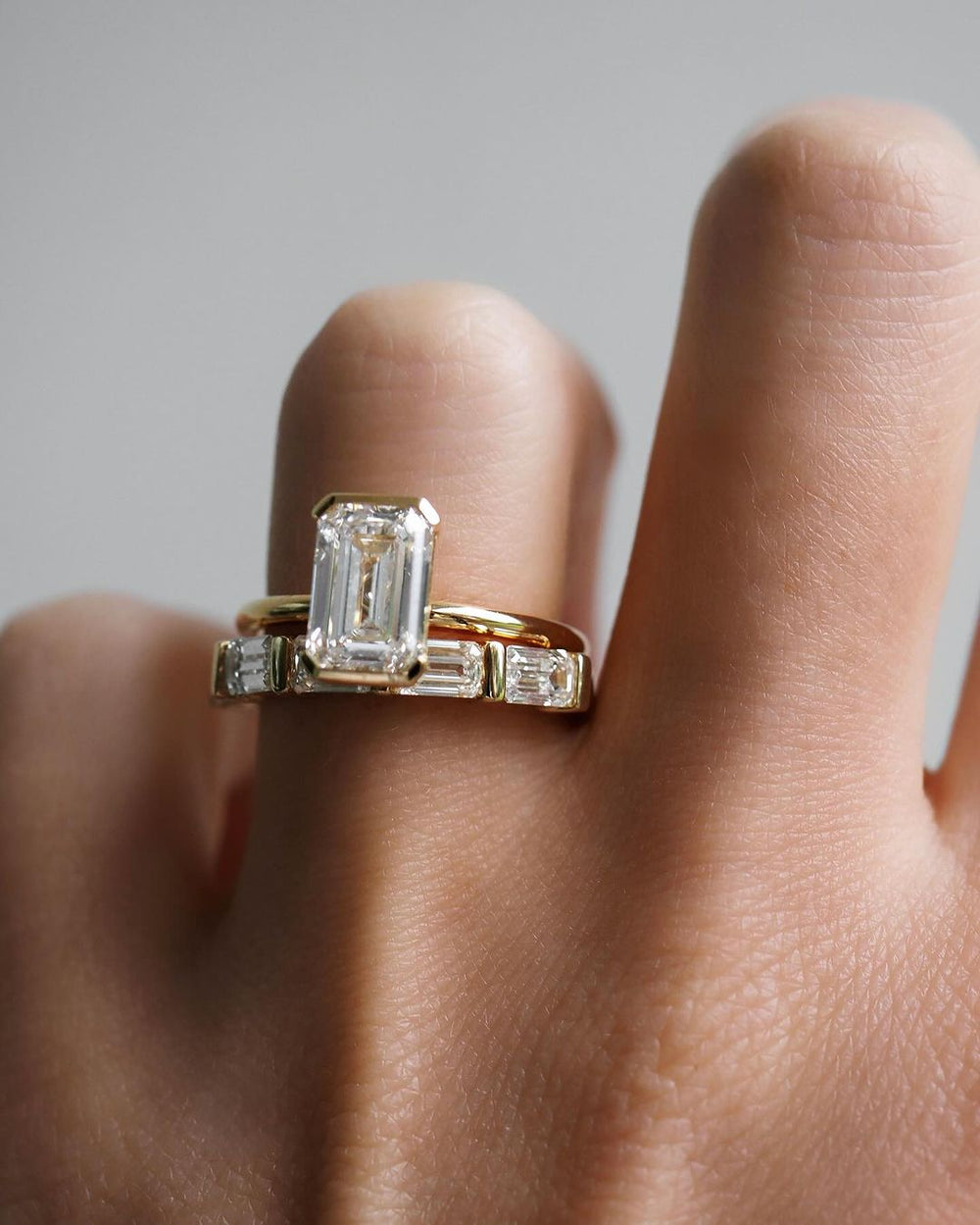 Bezel Set Emerald Cut Labgrown Engagement Ring