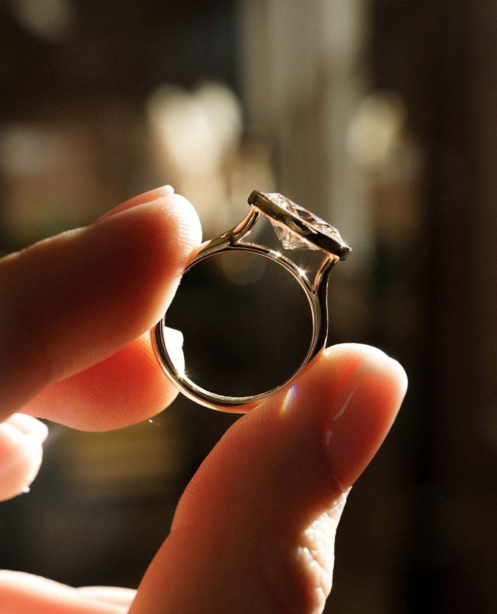 Bezel Set Oval Cut Labgrown Engagement Ring