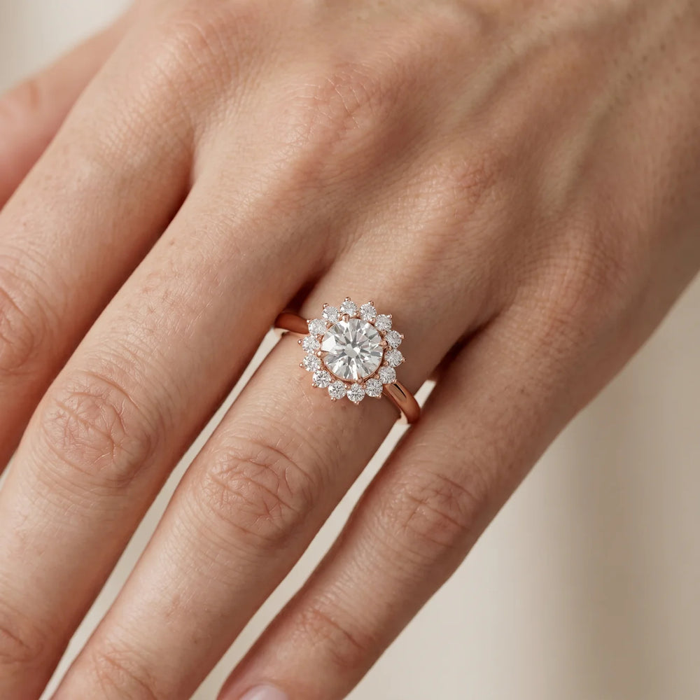 Iris Halo Round Diamond Engagement Ring