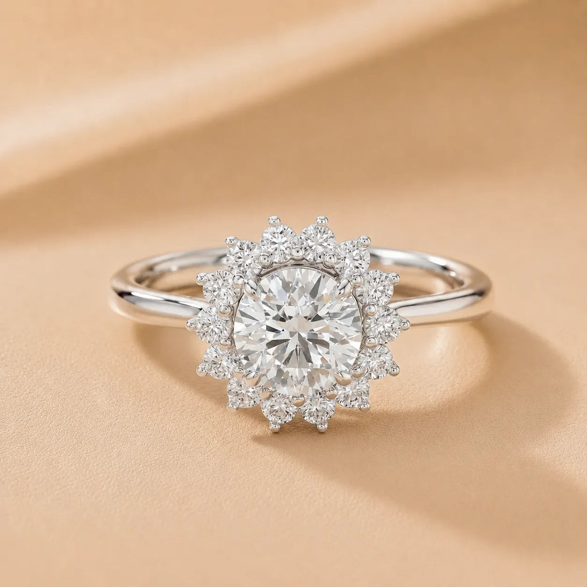 Iris Halo Diamond Engagement Ring – (925 Sterling Silver) – Round (925 Sterling Silver)