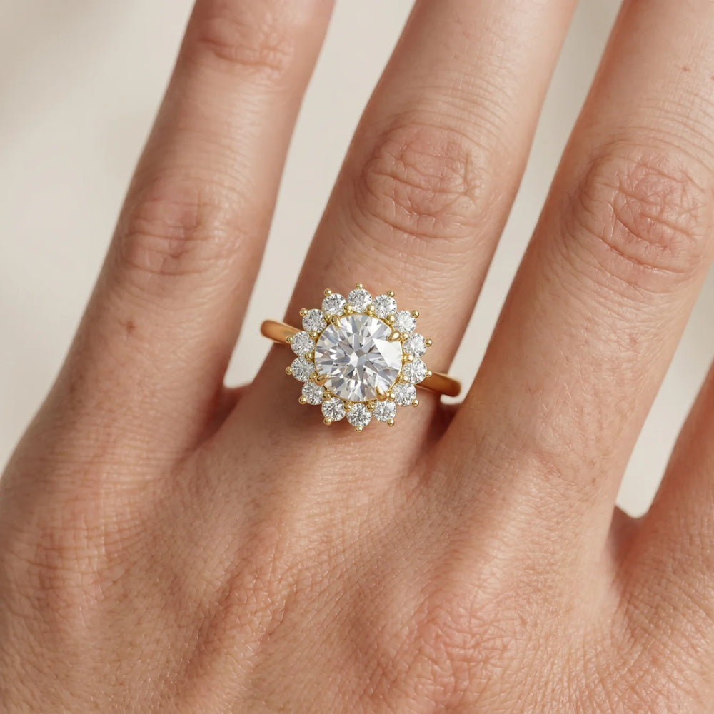 Iris Halo Round Diamond Engagement Ring