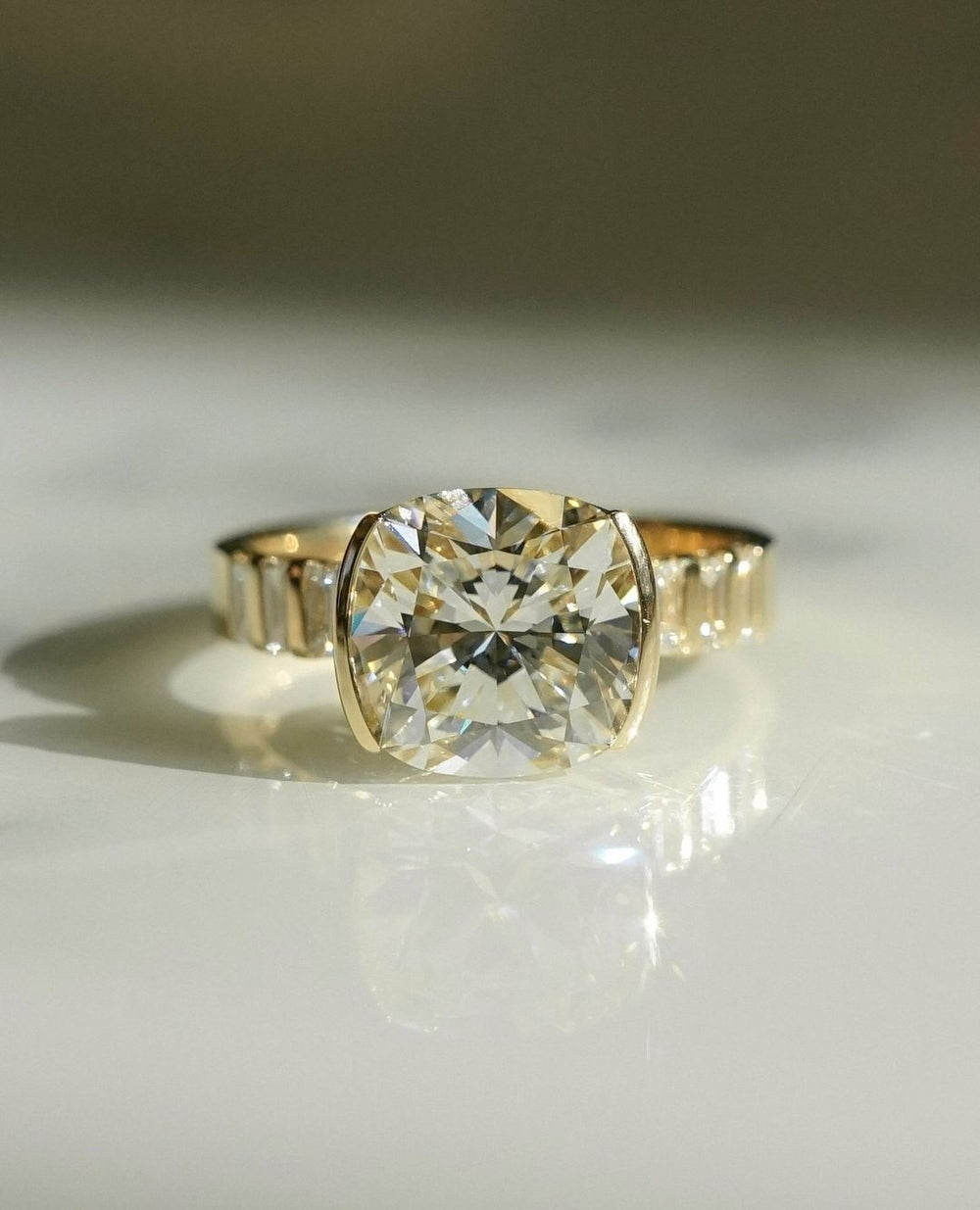Bezel Set Cushion Cut Labgrown Engagement Ring