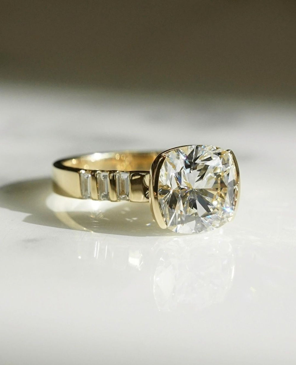 Bezel Set Cushion Cut Labgrown Engagement Ring