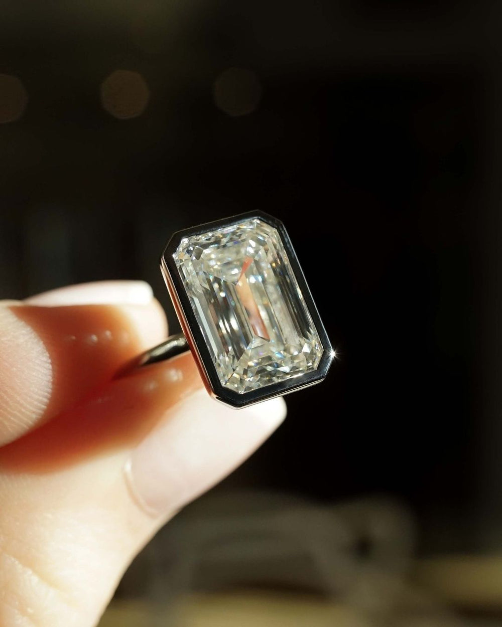Bezel Set Emerald Cut Labgrown Engagement Ring