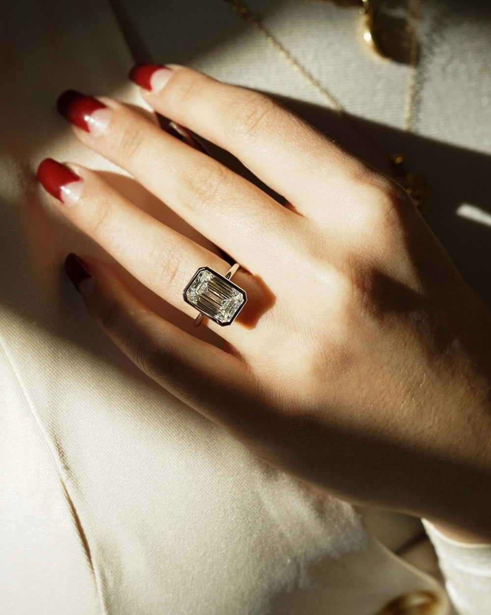 Bezel Set Emerald Cut Labgrown Engagement Ring