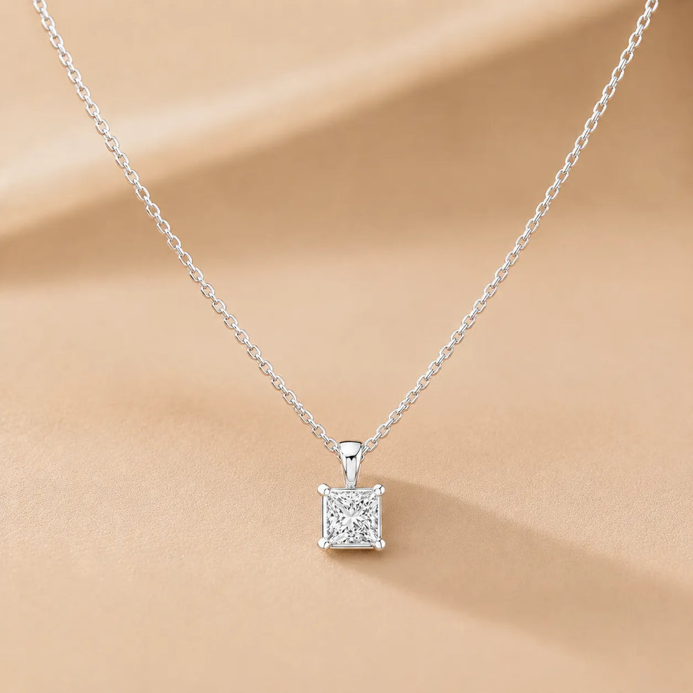Princess Royal Solitaire Pendant With Italian Chain Necklace