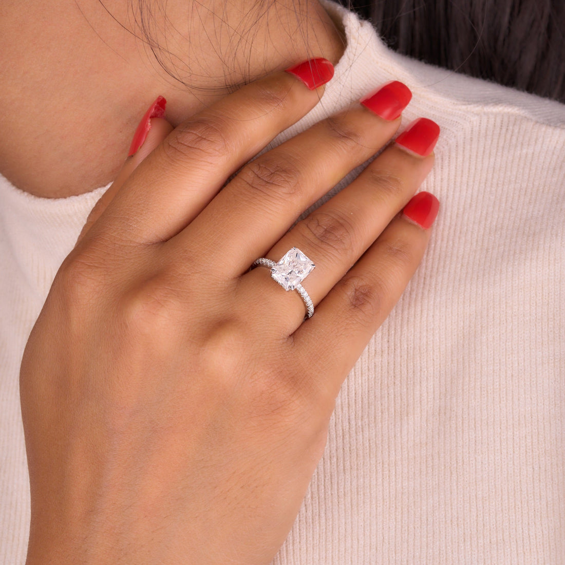 4 Ct Elongated Radiant Cut Lab Grown Diamond Ring