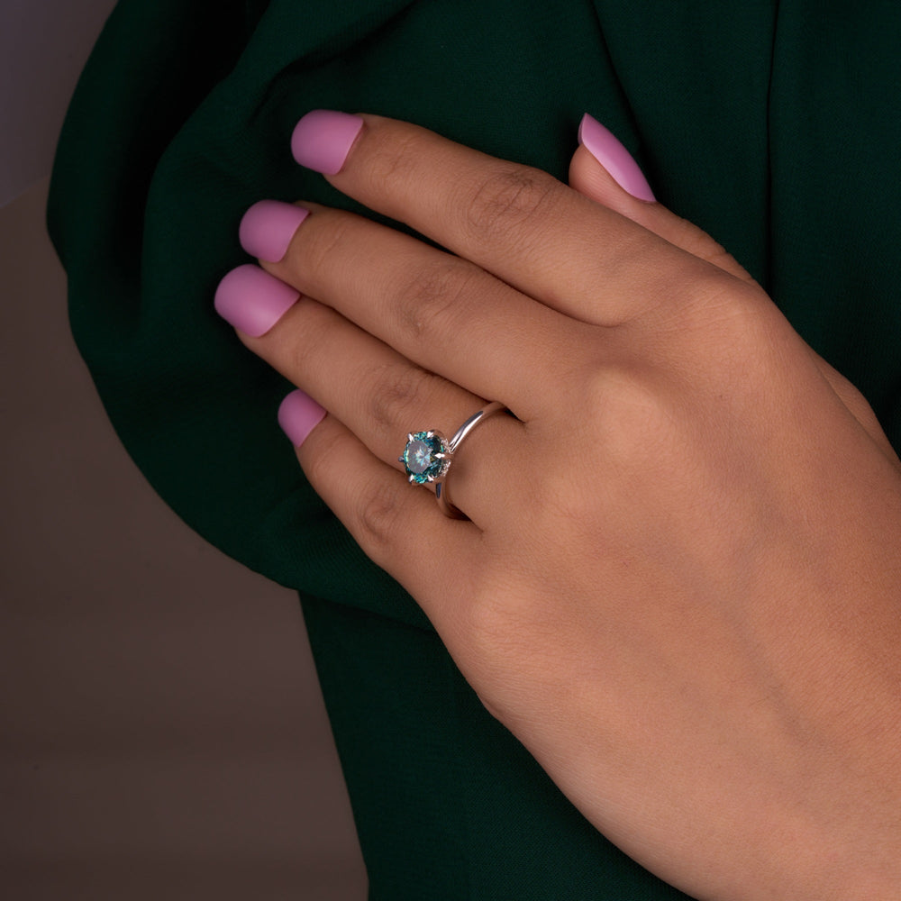 Portuguese Cut Blue Green Labgrown Ring