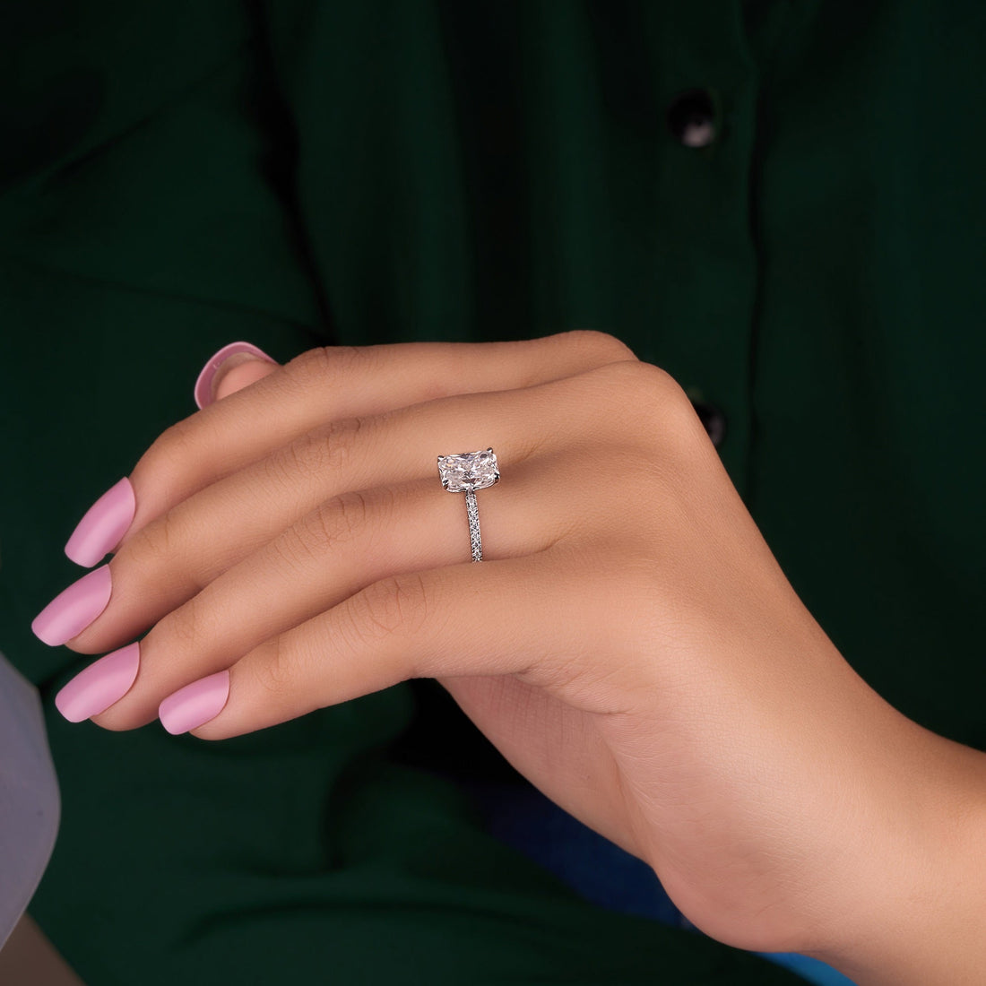 2 Ct Radiant Cut Moissanite Halo Ring