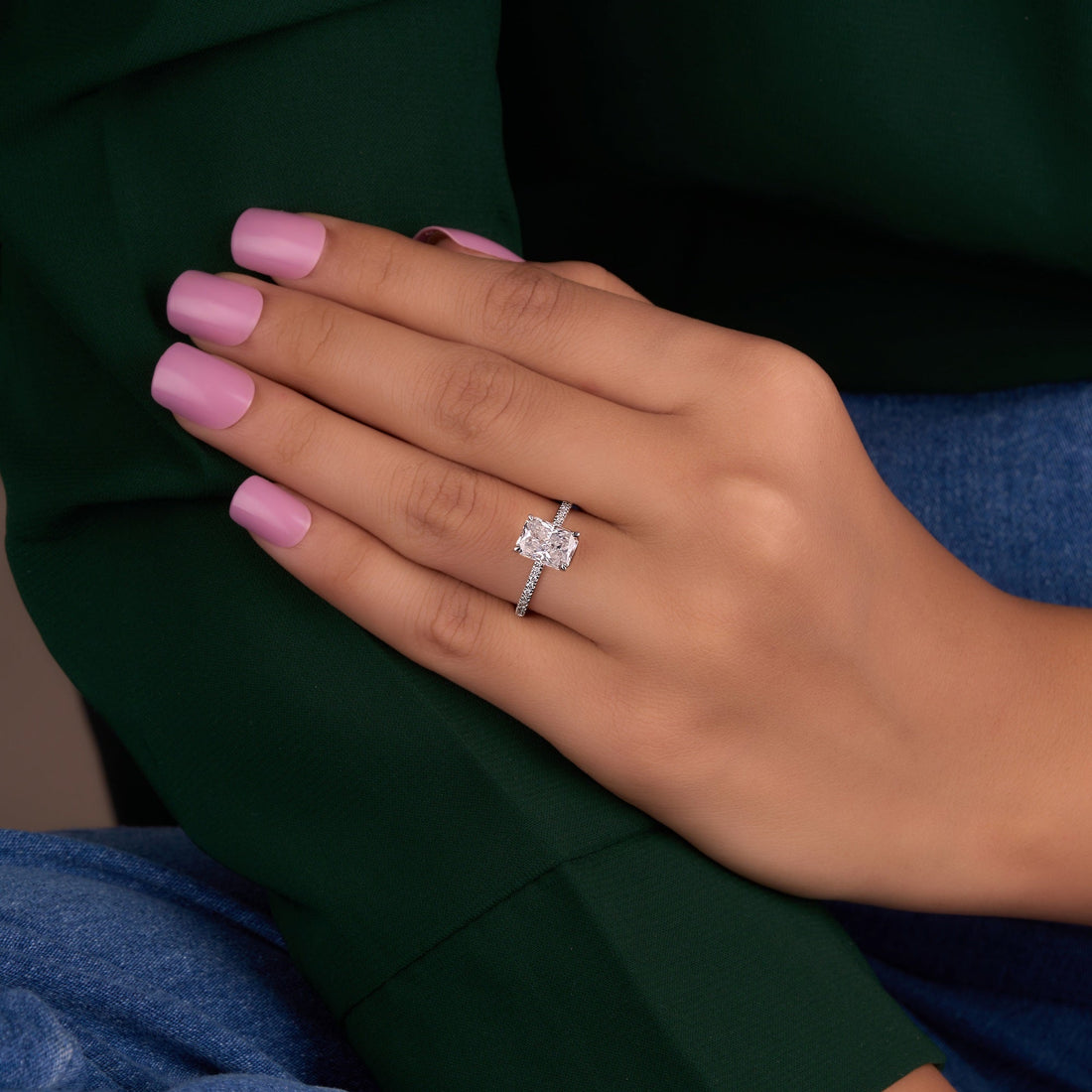 2 Ct Radiant Cut Moissanite Halo Ring