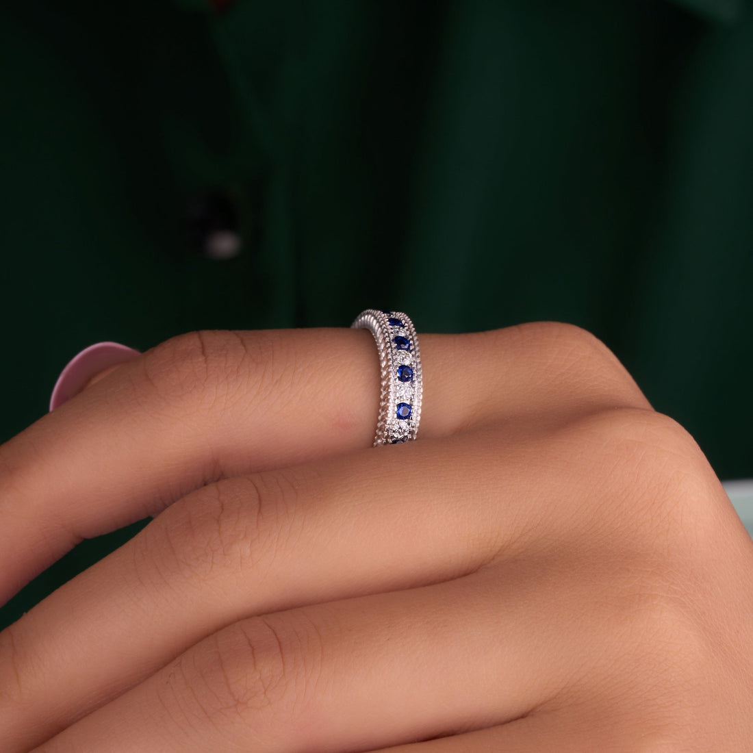 Lab Grown Diamond Sapphire Diamond Wedding Band