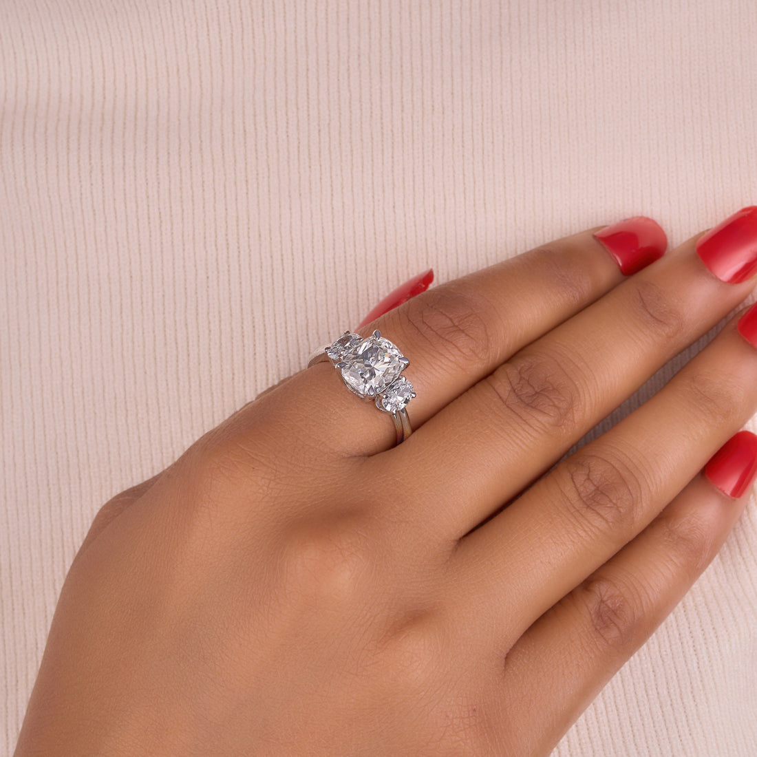 3.80 Ct Cushion and Oval Cut Lab Grown Diamond Ring