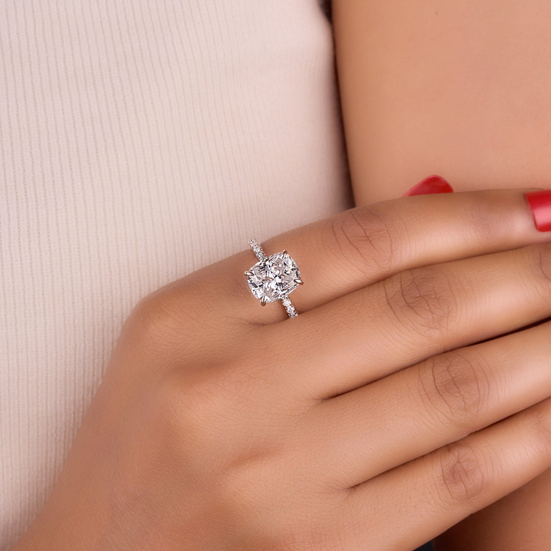 3.60 Ct Cushion Cut Lab Grown Diamond Engagement Ring