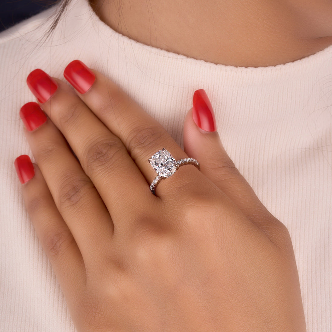 3.60 Ct Cushion Cut Lab Grown Diamond Engagement Ring