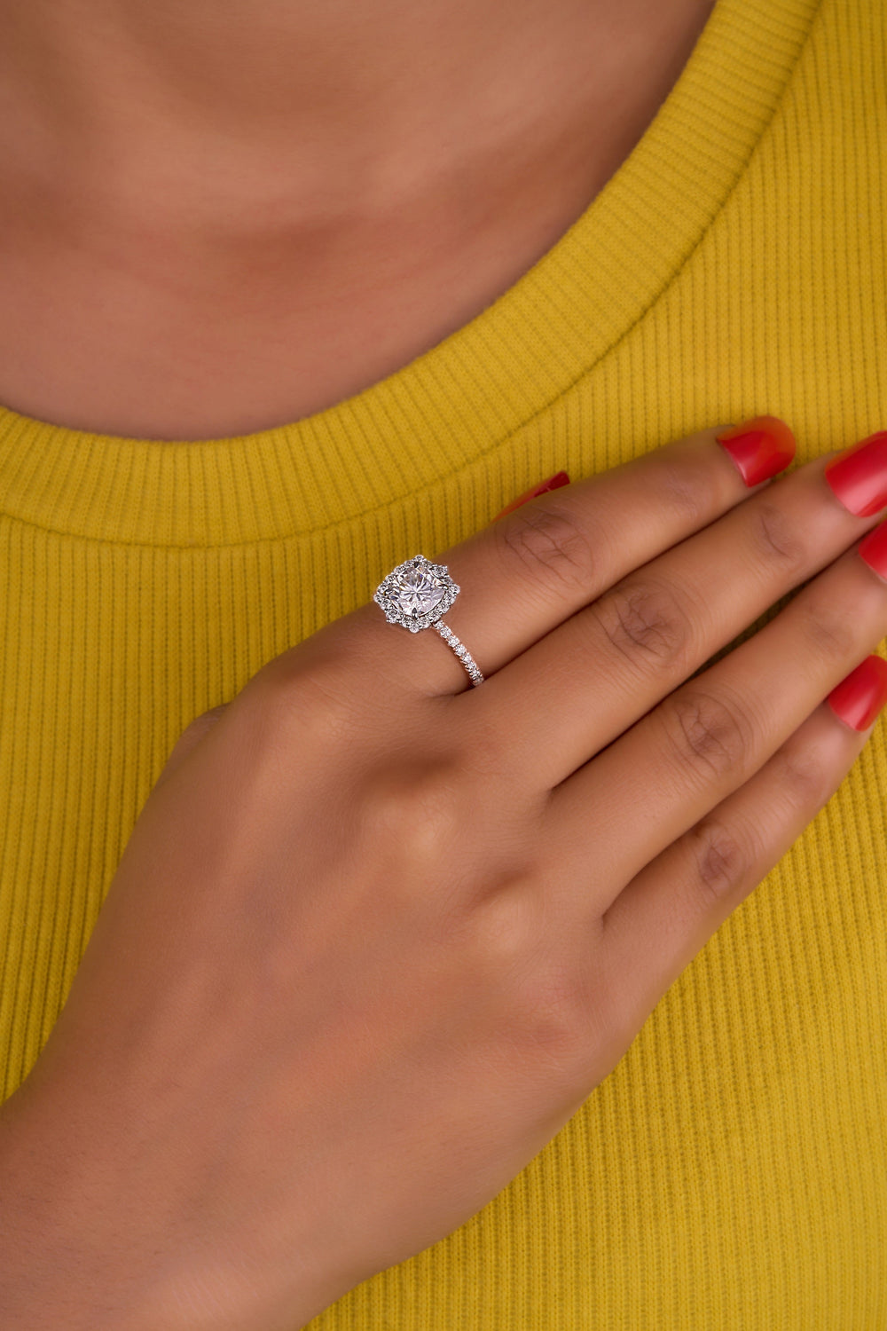 Cushion Cut Labgrown Hidden Halo Ring