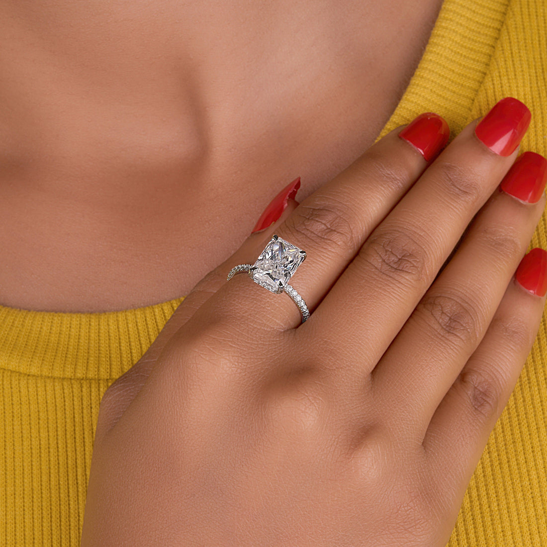 Elongated Radiant Cut 4.75 Ct Lab Grown Diamond Ring