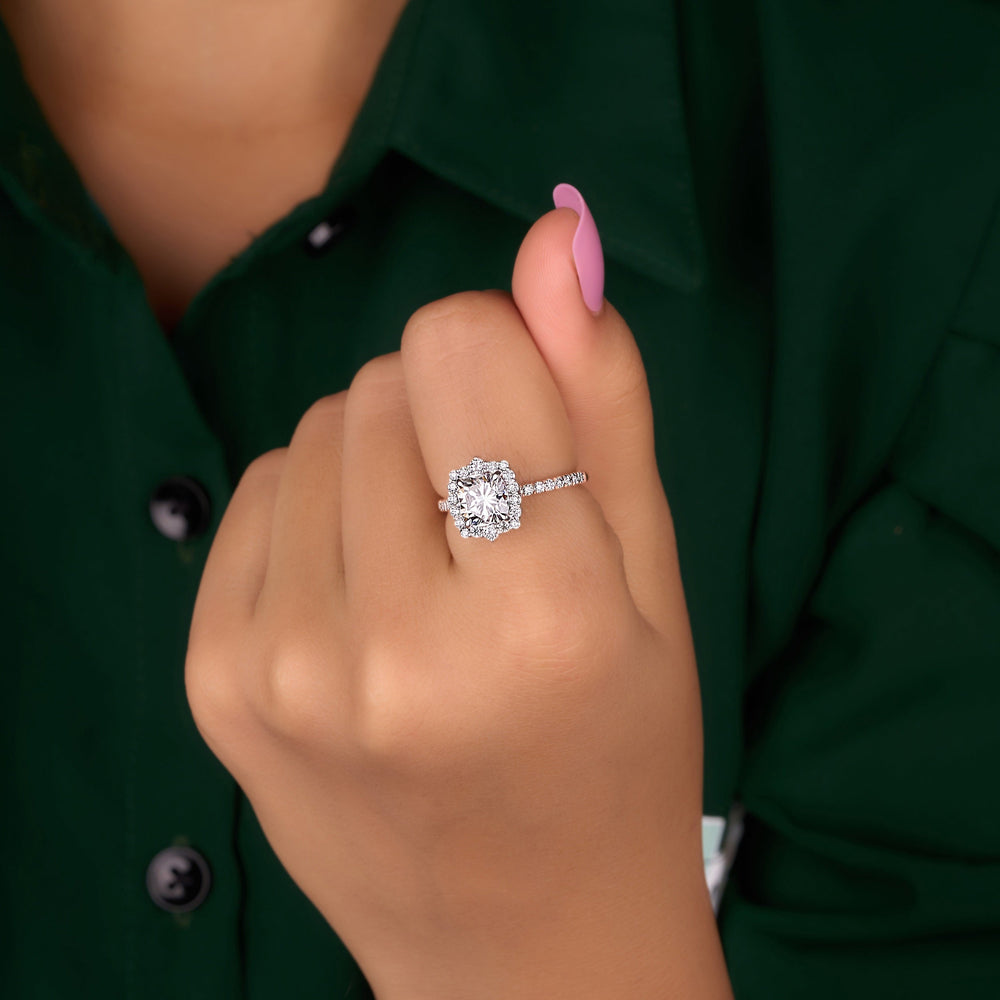 Cushion Cut Labgrown Hidden Halo Ring