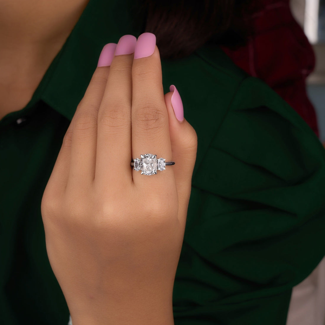 3.80 Ct Cushion and Oval Cut Lab Grown Diamond Ring