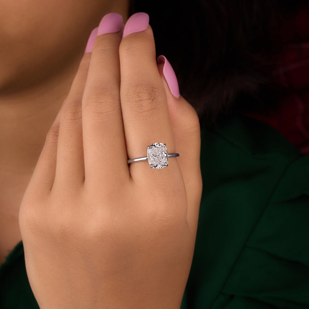 Cushion Cut Labgrown Hidden Halo Ring