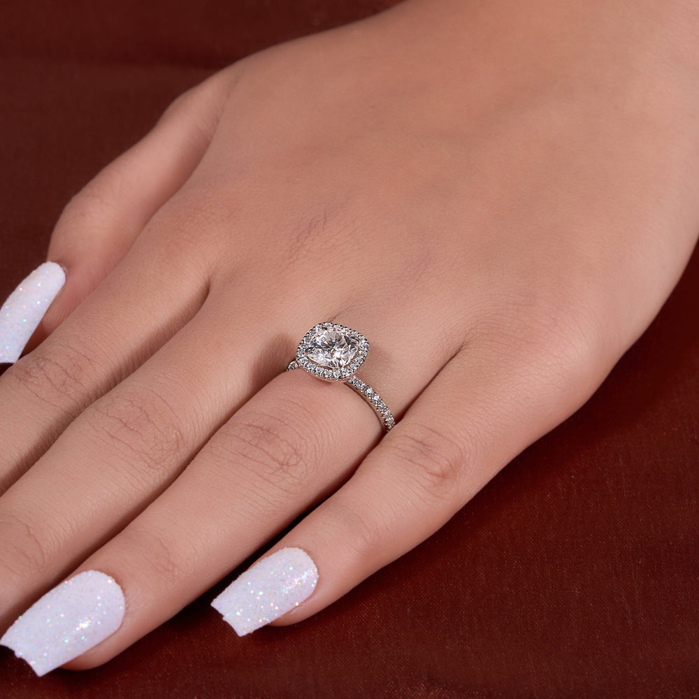 Cushion Cut Labgrown Hidden Halo Ring