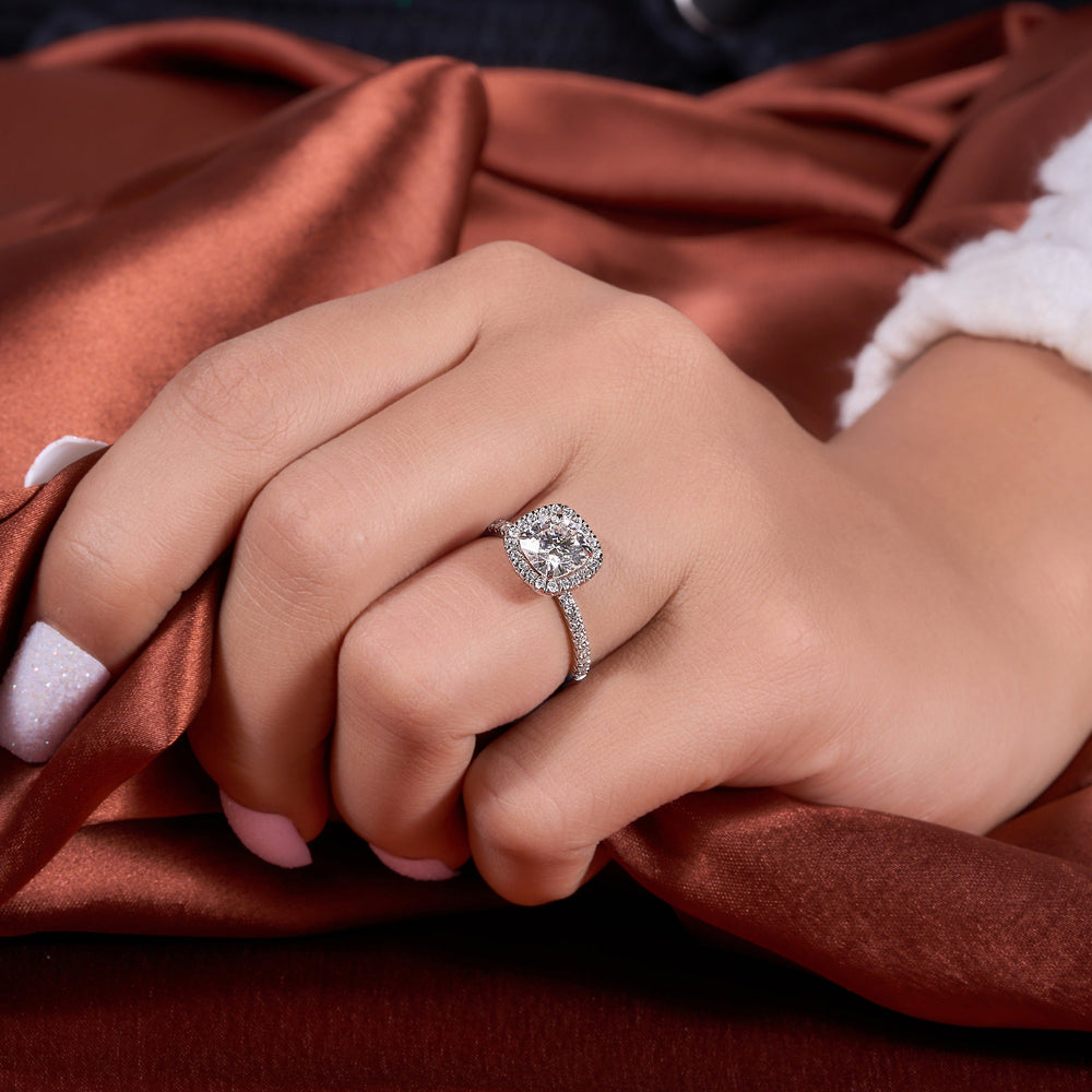 Cushion Cut Labgrown Hidden Halo Ring