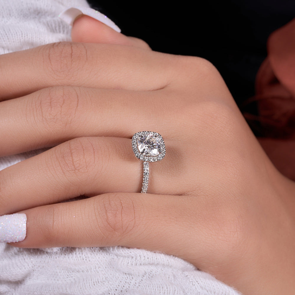 Cushion Cut Labgrown Hidden Halo Ring