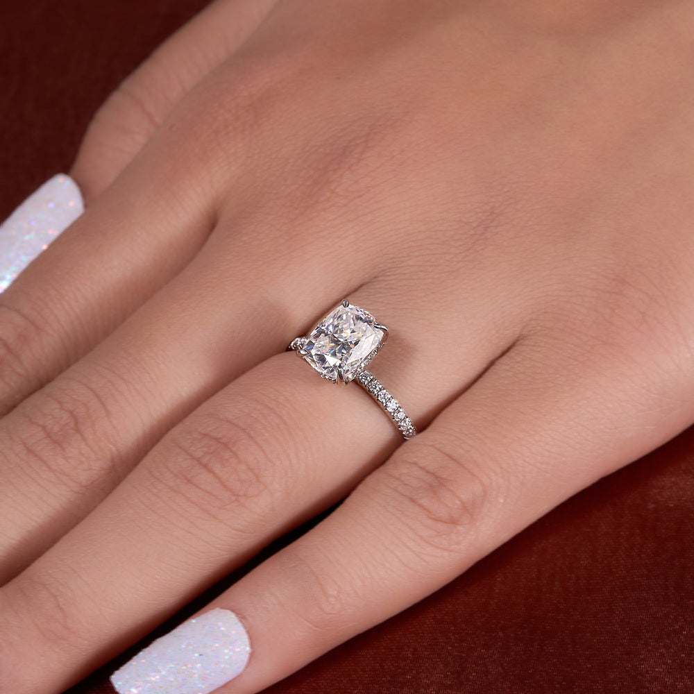 Cushion Cut Labgrown Hidden Halo Ring