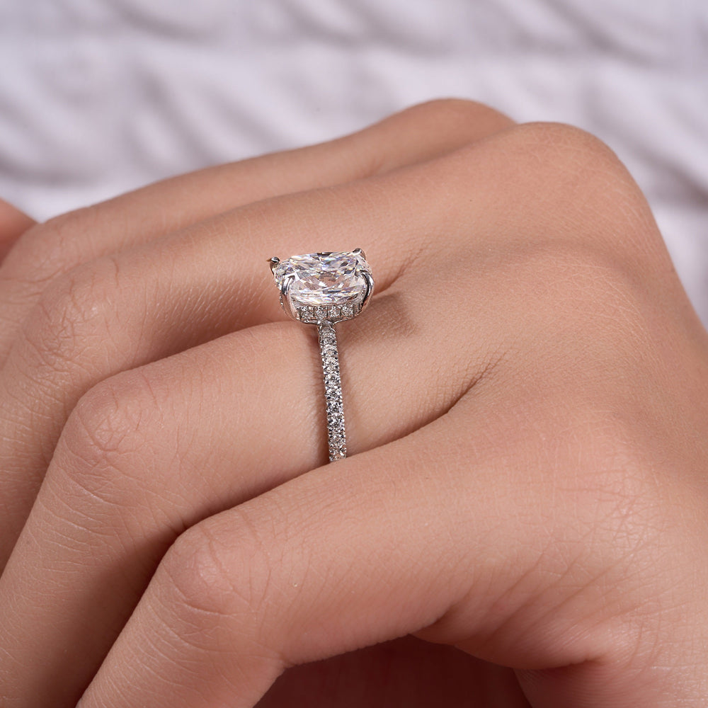 Cushion Cut Labgrown Hidden Halo Ring