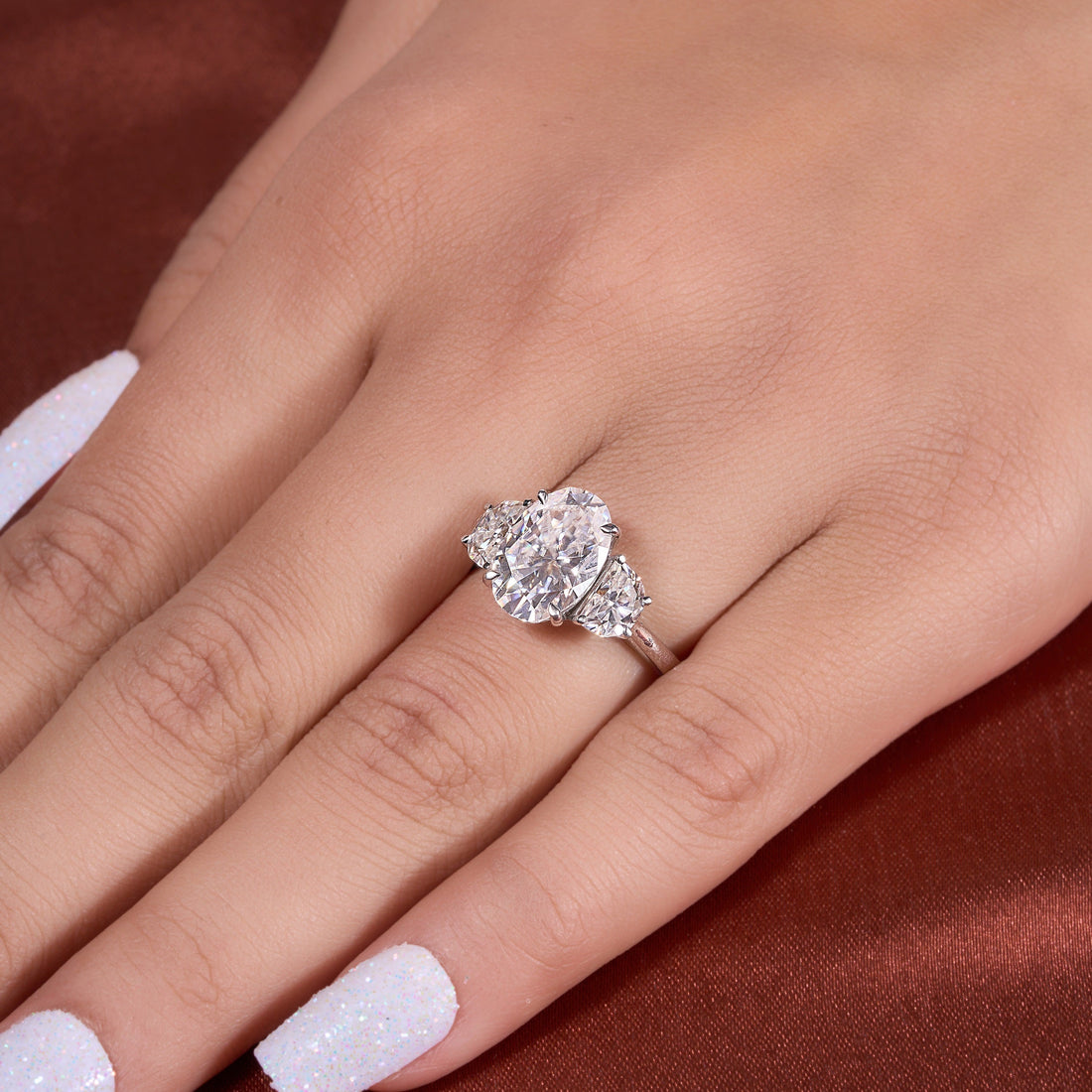 5.25 Ct Oval and Half moon Cut Lab Grown Diamond Ring