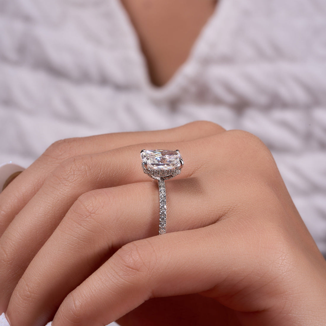 Elongated 3.15 Ct Radiant Cut Lab Grown Diamond Ring