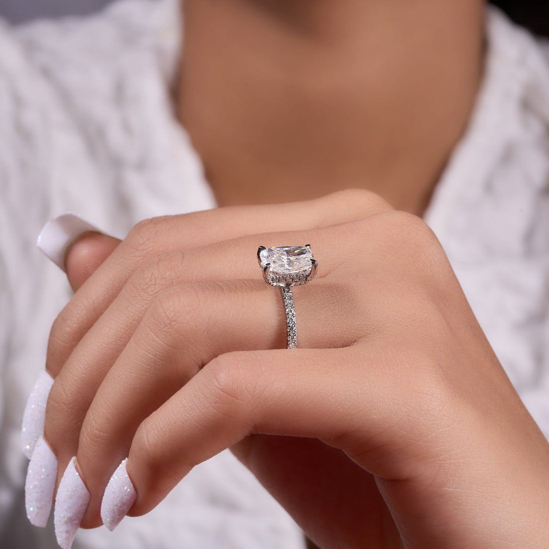 Crushed Ice 3.60 Ct Radiant Cut Lab Grown Diamond Ring