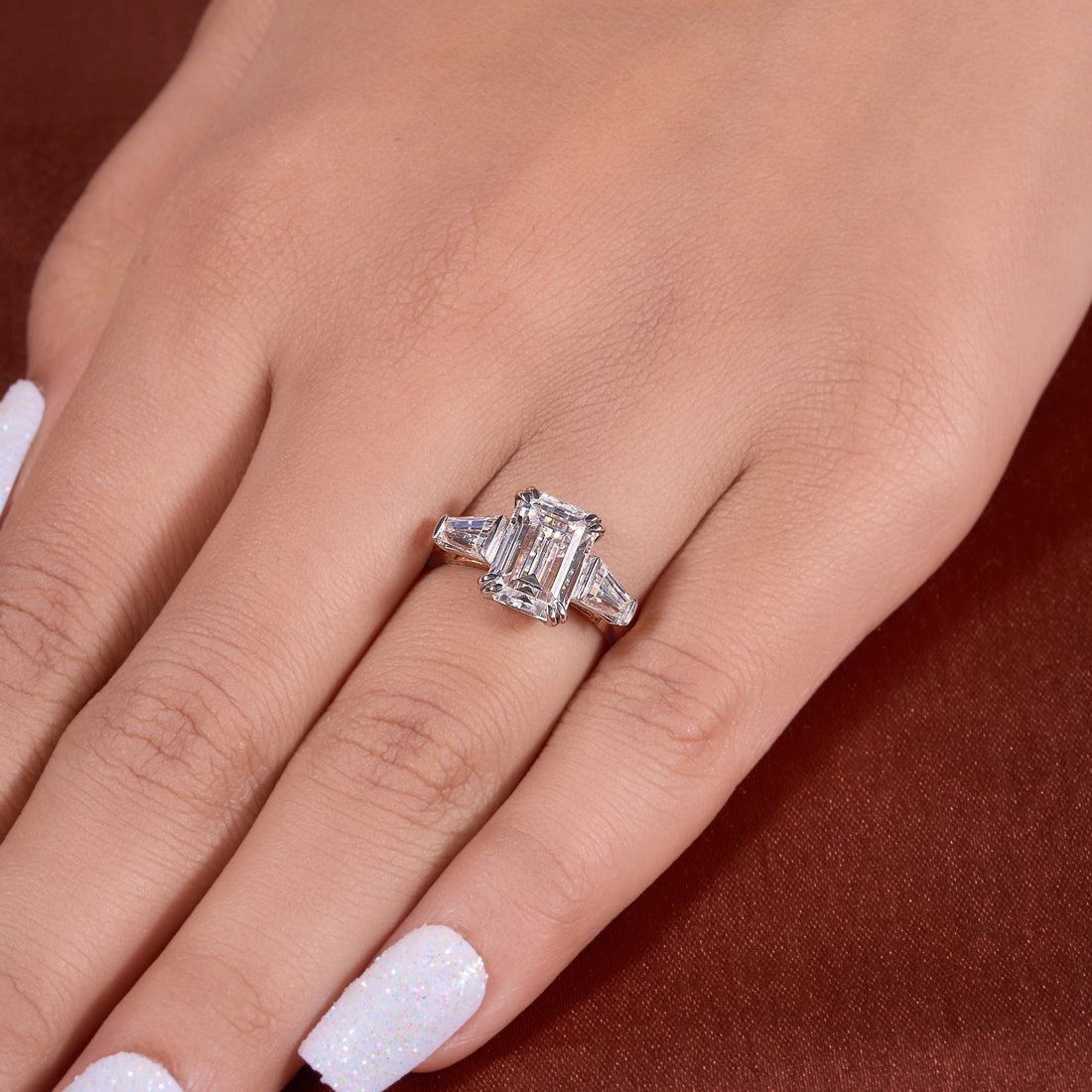 Three Stone 3.50 Ct Emerald Cut Lab Grown Diamond Ring