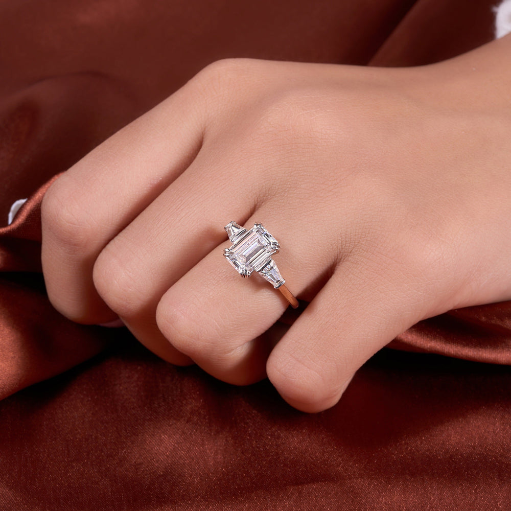 Three Stone Emerald Cut Labgrown Ring